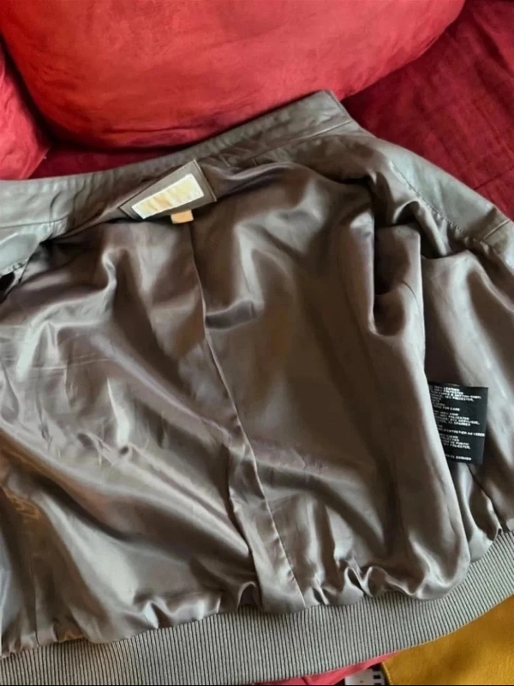 Michael Kors Unisex Grey Leather Bomber Jacket - Classic Zip Front